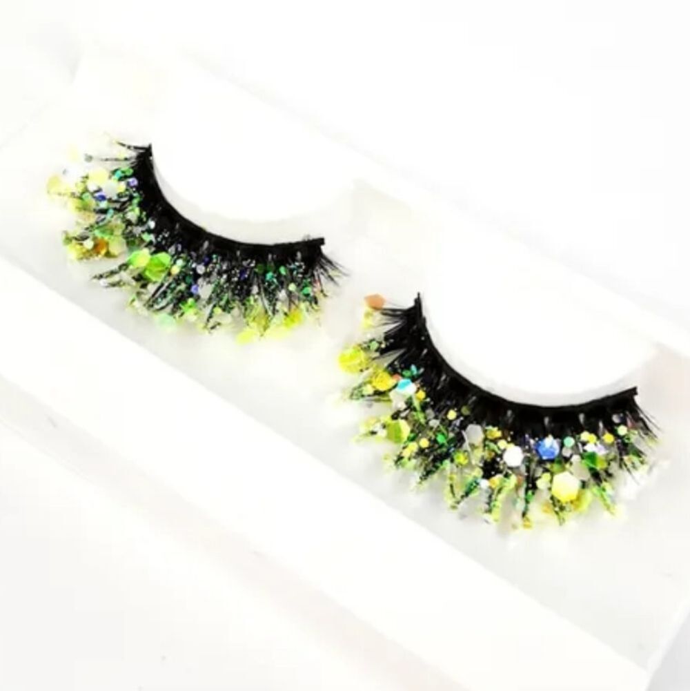 NWOT Fancy Glitter Lashes with Rhinestones - Pastel Yellow